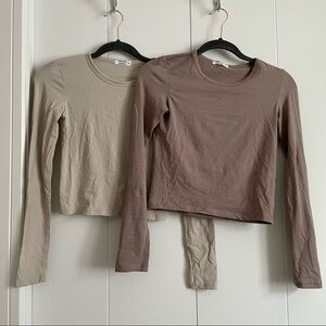 3/$45 Bundle of 2 Ardene Crew Neck Cropped Longsleeve Tee